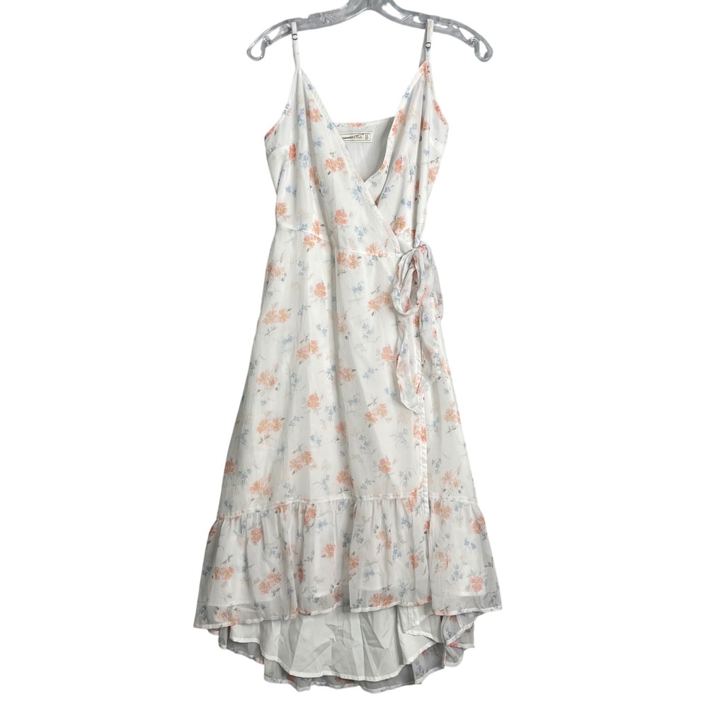 Abercrombie & Fitch Floral Wrap Midi Dress Womens‎ M White Multi Chiffon Preppy